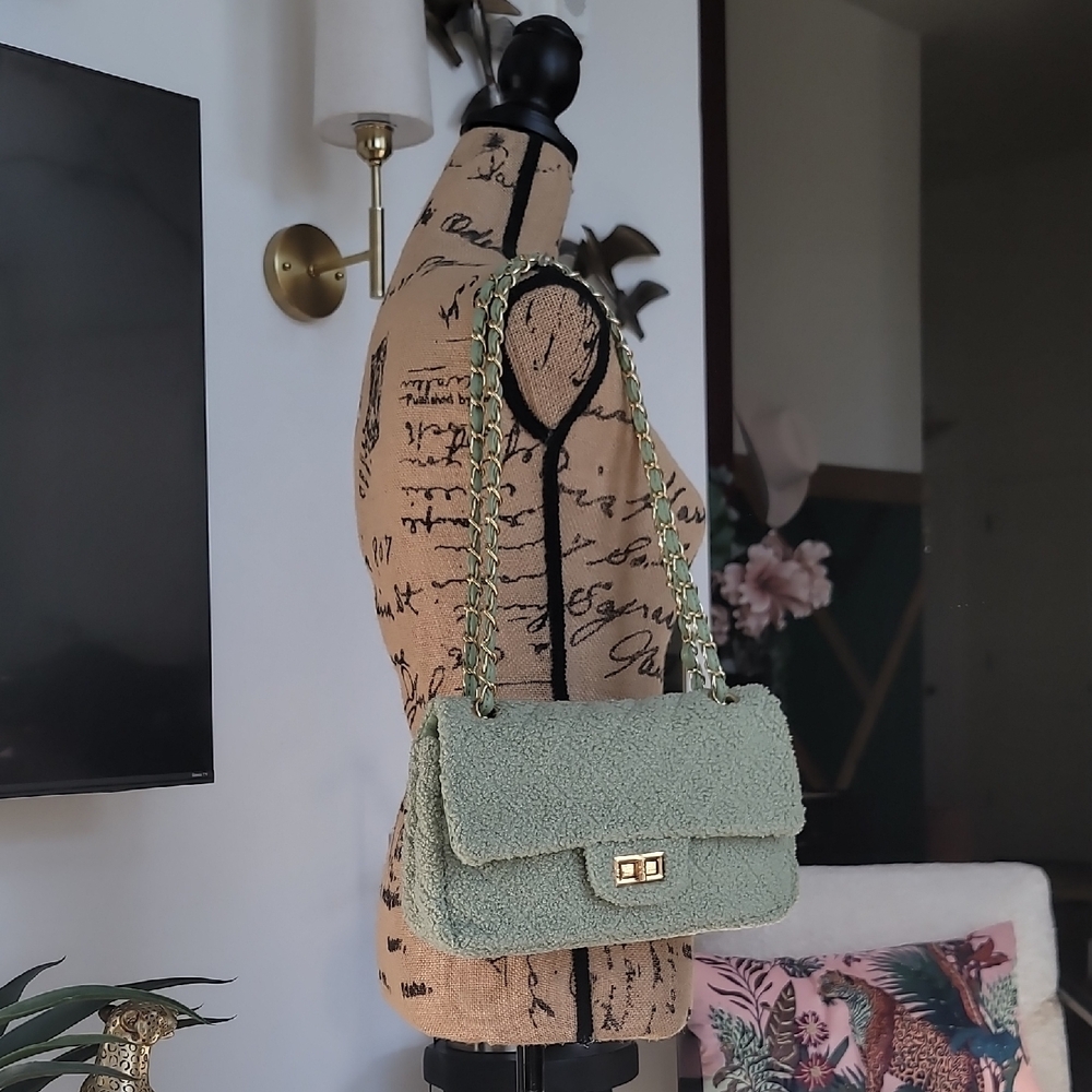 Green Leather-like Chain Strap - Teddy Women's Bag